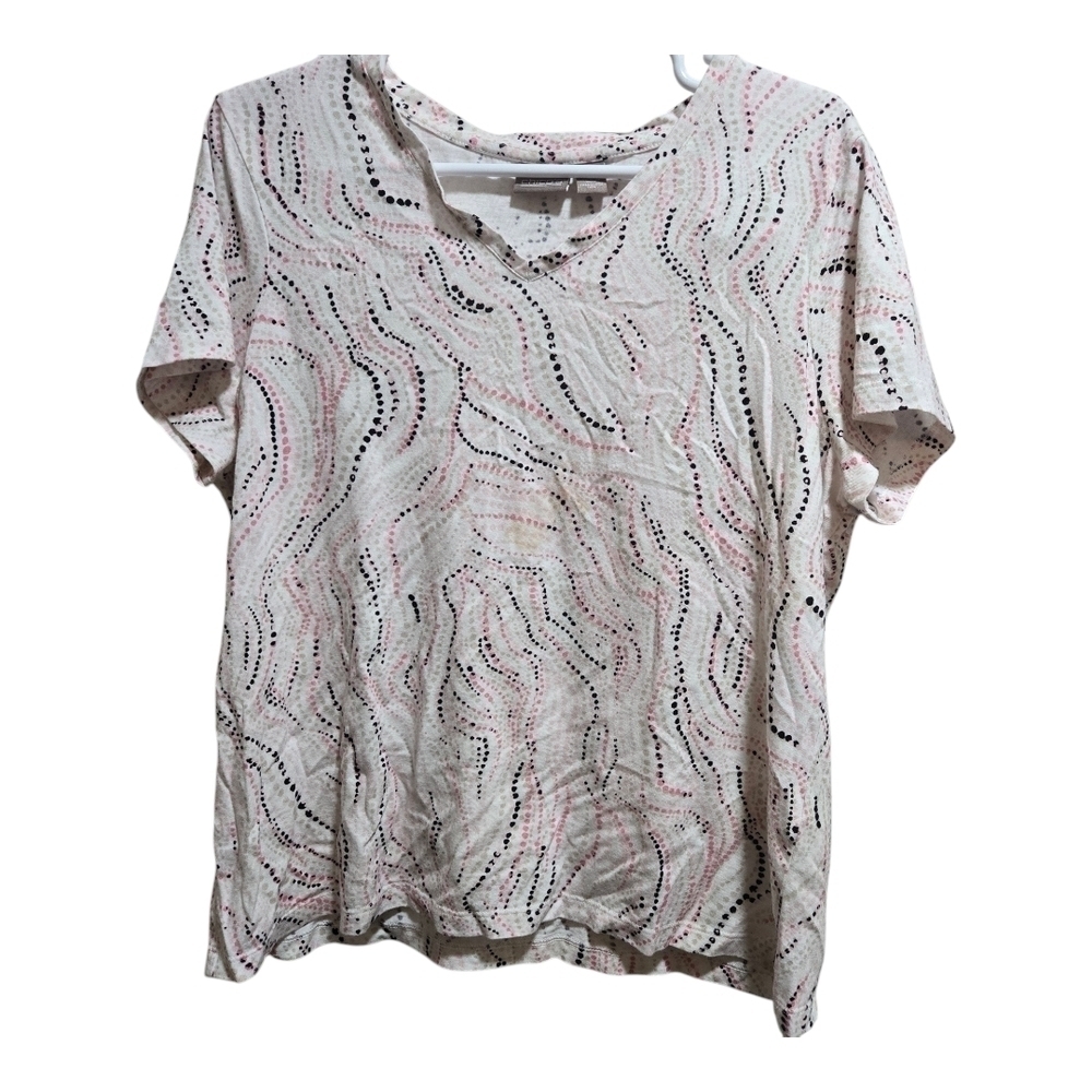 Chico's Size 2 Large Cotton Modal Dot Print V-Neck Boxy Tee Soft Top